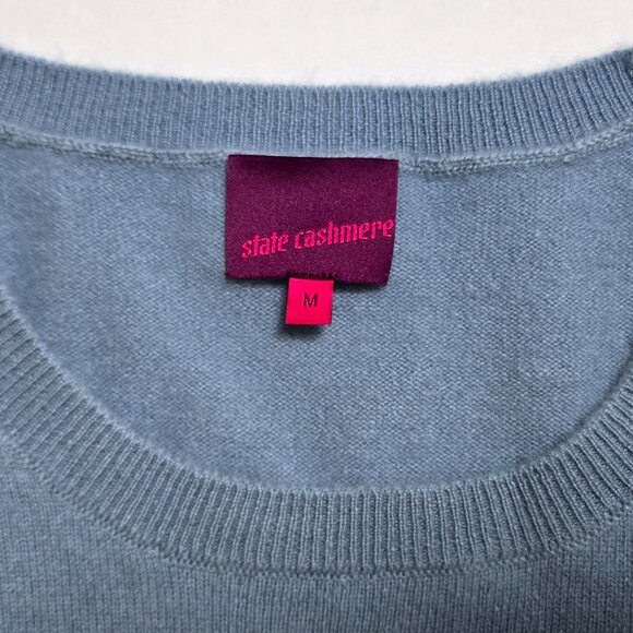 State 100% Pure Cashmere Blue Short Sleeve Crewneck Sweater M, Worn Once - Picture 5 of 7